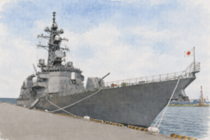岸壁に係留された護衛艦「ひとなみ」のイラスト